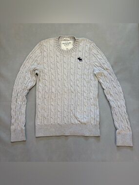 Abercrombie & Fitch Vintage Cable Knit Fisherman Sweater Boys XXL Muscle Gray
